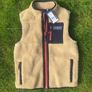 NWT Vineyard Vines Boys' Sherpa SuperShep Vest in Officer Khaki (Sz. M 10-12)